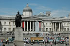 Trafalgar Square with the National Gallery beyond the fountain.