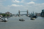 The HMS Belfast with the Tower Bridge as a backdrop.