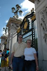 Brad and Tina stand at the gates to the Palace.