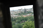 Looking through a cannon post at the Scott Monument.