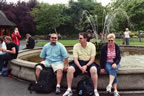 Chris, Brad and Tina take a rest at the fountain.